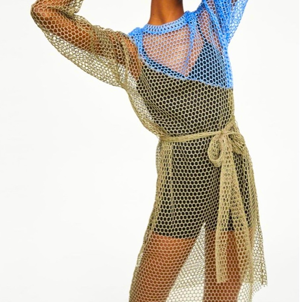 Zara medium fish net dress blue and green